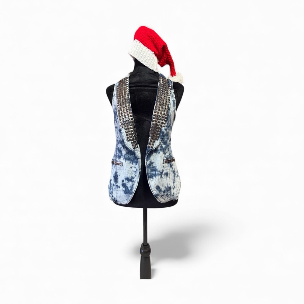 See you Monday, Studded Denim Vest, Sleeveless Tie-Dye Denim Vest, Small - Picture 5 of 12